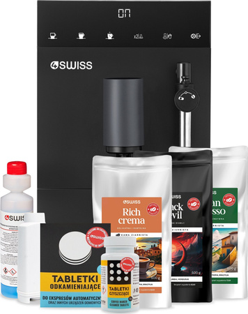 4Swiss Ekspres automatyczny A22 Modena + zestaw kaw 3x 500g + środki czystości i filtr